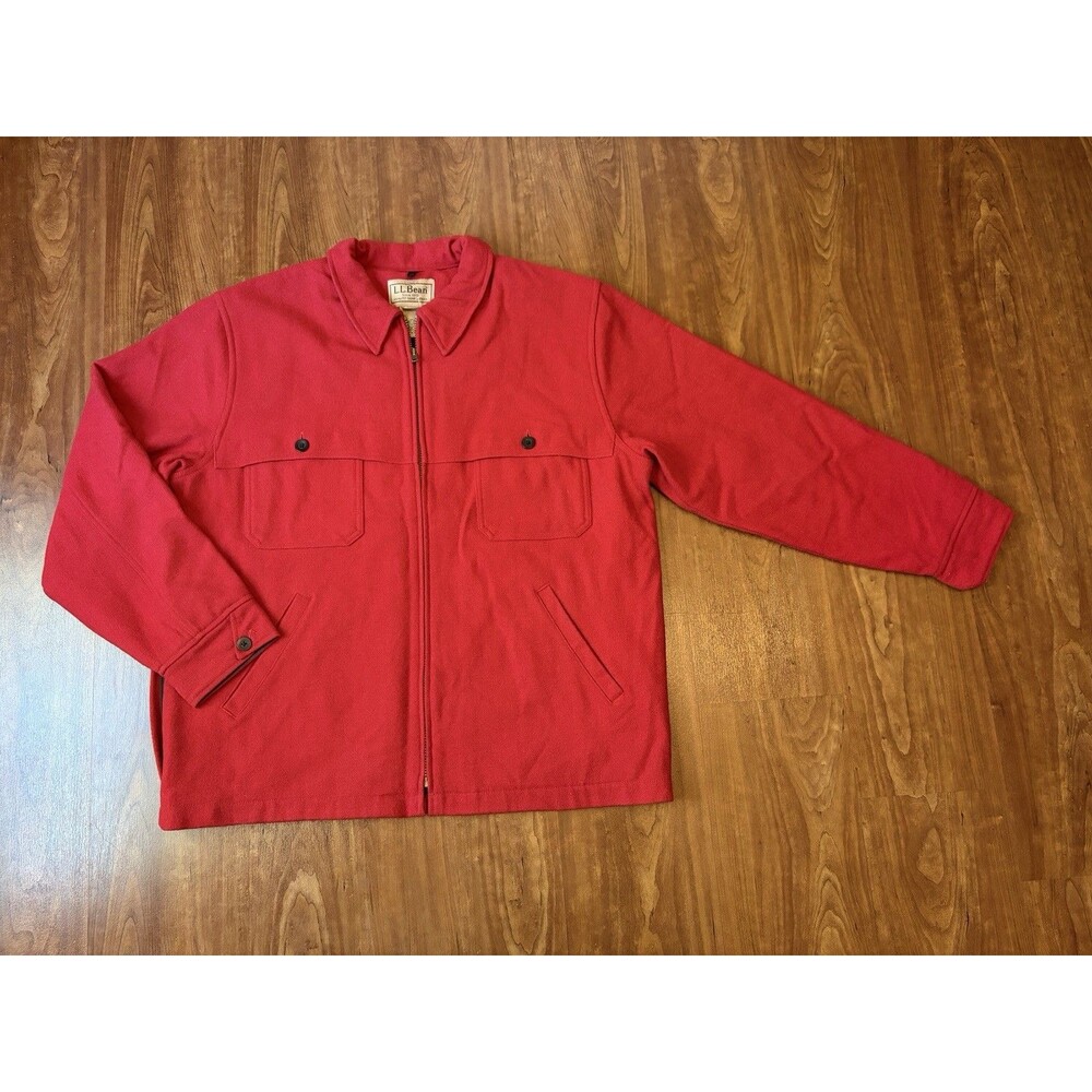 LL Bean Men's Red Wool Guide Zip Hunting Jacket Pocket Cruiser Mackinaw Large